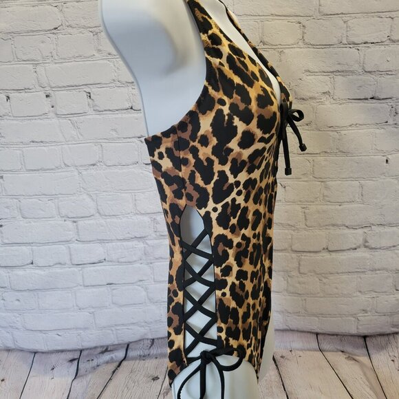 Bar III Women's Lace-Up Cheetah Print Swimsuit - Picture 4 of 7